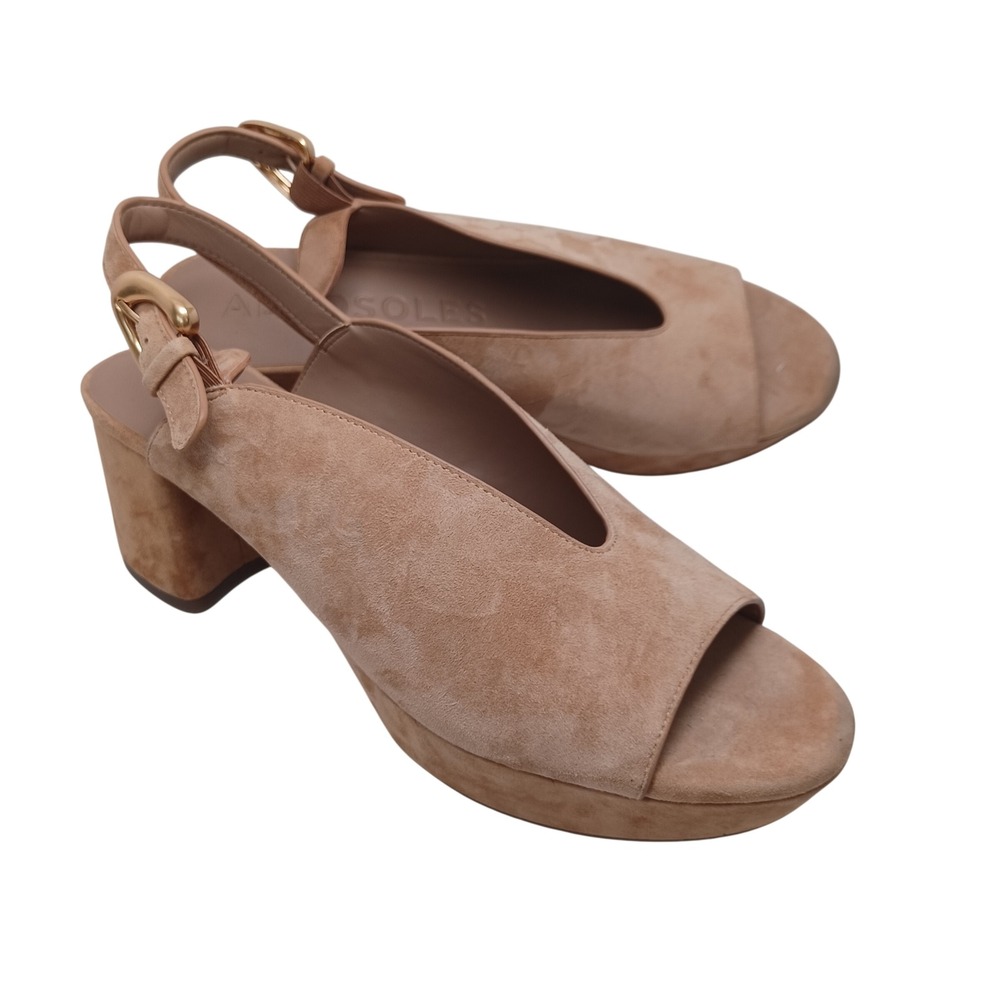 Aerosoles Tan Suede V-Cut Slingback Platform Block Heel Sandals Cornelia US 10M